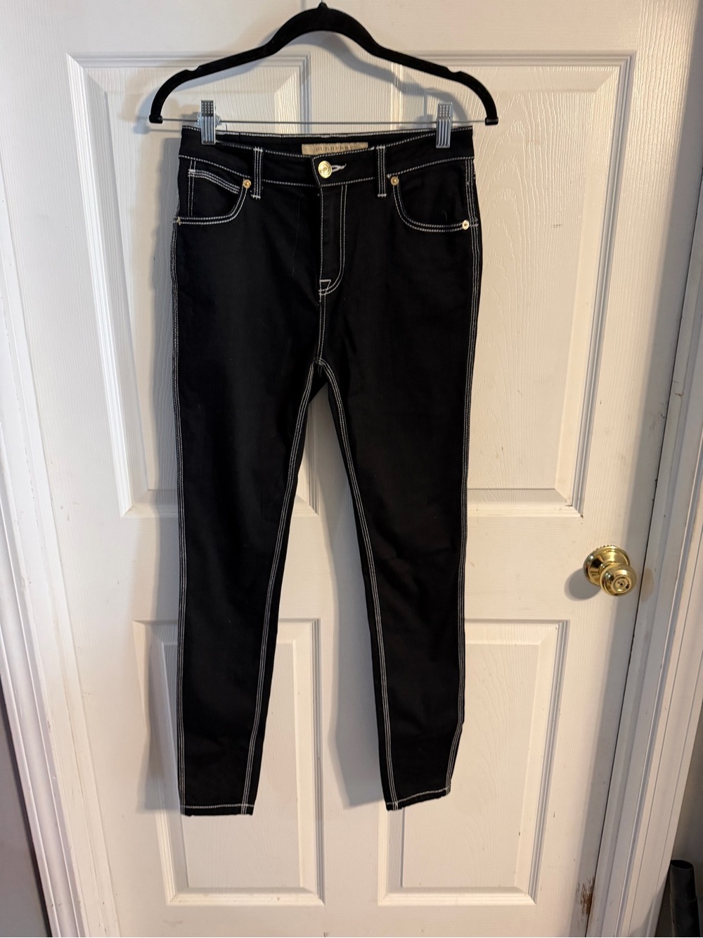 Burberry Black Skinny Jeans with White Contrast Stitching